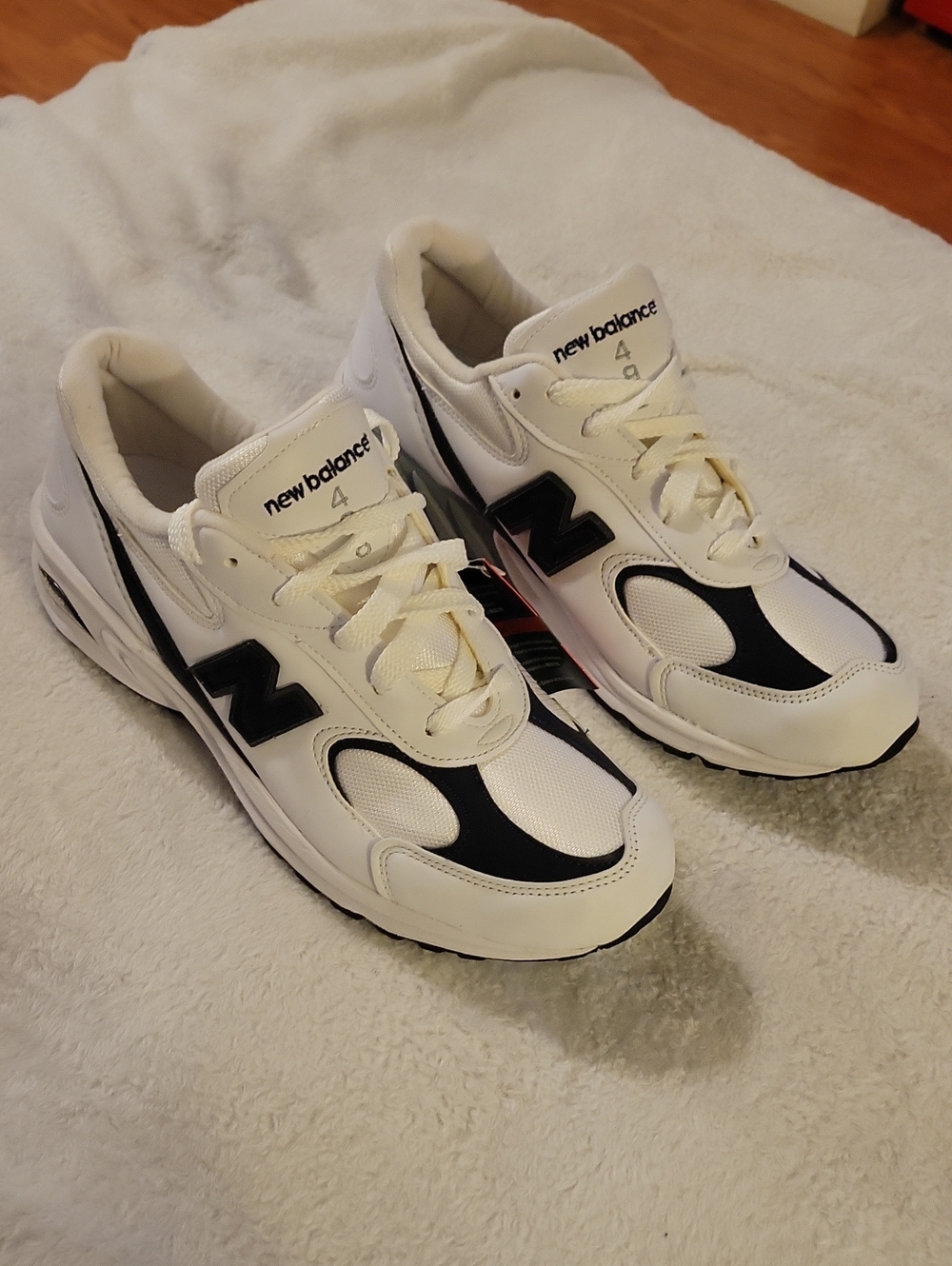 New Balance White and Black Retro Runner Sneakers